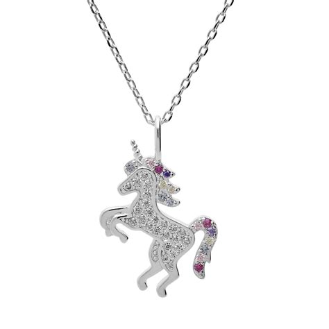 Coller Argent Rhodi Pendentif Massif Cha Ne Avec Pendentif Licorne