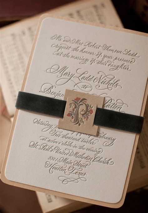 Mary Ben S Elegant And Rustic Letterpress Wedding Invitations