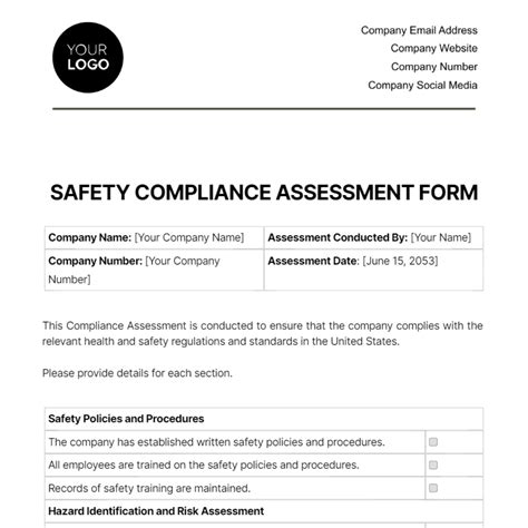 Safety Compliance Assessment Form Templates Edit Online And Download Example