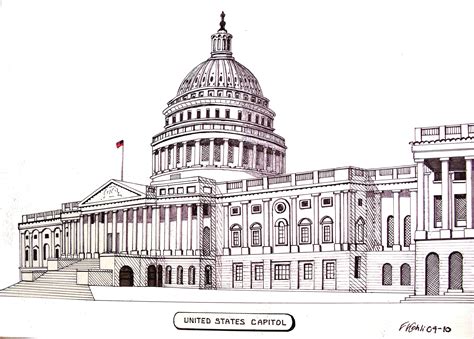 United States Capitol Pen And Ink Drawing By Frederic Kohli Of The