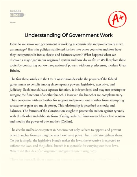 Understanding Of Government Work Essay Example Words