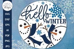 Hello Winter Snowman Svg Christmas Round Design