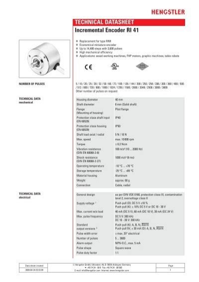 TECHNICAL DATASHEET Incremental Encoder Hengstler GmbH