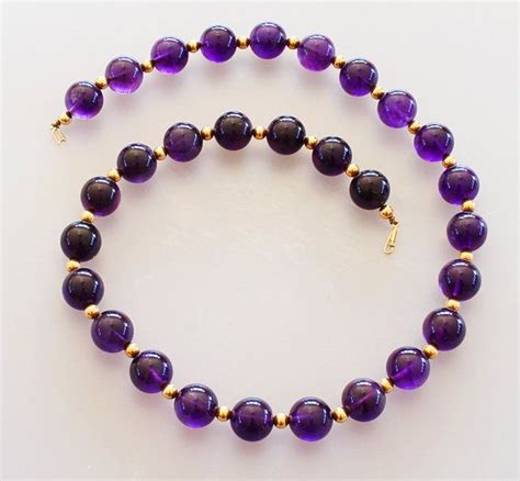 Vintage 14k Gold Amethyst Bead Necklace Jewelry Large Royal Purple