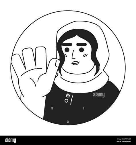 Adult Hijab Lady Saying Hi Hello Black And White 2d Vector Avatar Illustration Stock Vector