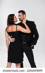 Bearded Man Formal Wear Hugging Brunette Stock Photo 2245693107