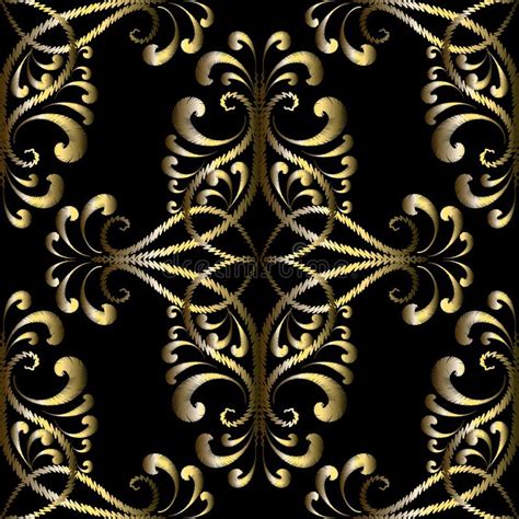 Embroidery Gold Vintage Vector Seamless Pattern Tapestry Ornamental