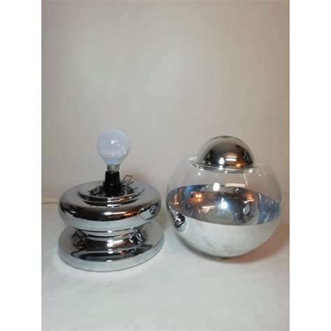 Vintage Tischlampe Space Age Aus Feinem Glas Und Verchromtem