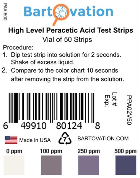 Peracetic Acid Paa Test Strips High Level 0 500 Ppm