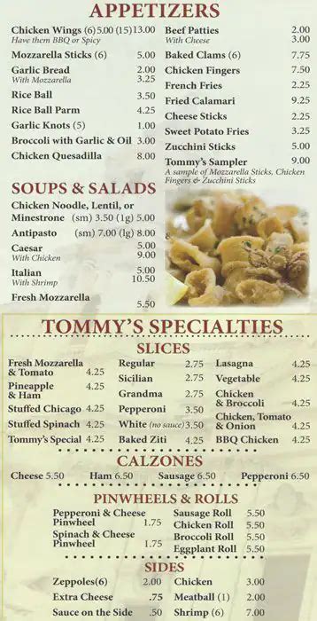 Tommy's Pizza Restaurant Menu - Urbanspoon/Zomato