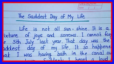 Essay On The Saddest Day Of My Life In English Paragraph On The