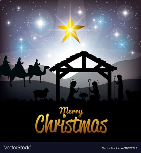 Silhouette Manger Merry Christmas Design Design Vector Image