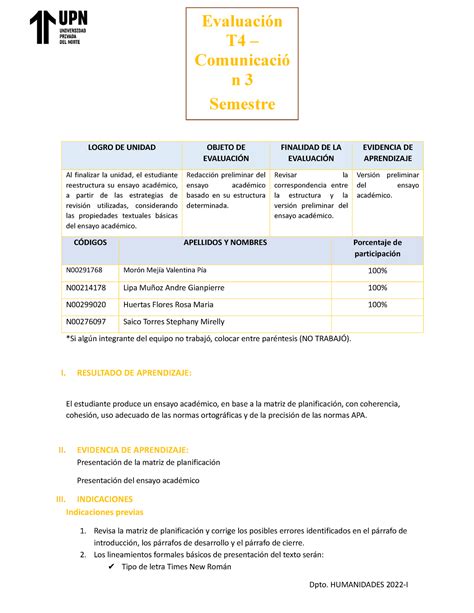 Grupo T Evaluacion T Logro De Unidad Objeto De Evaluaci N