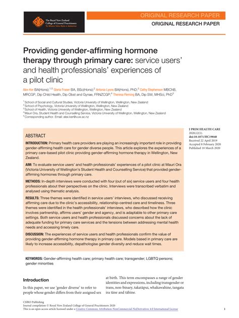 Pdf Providing Gender Affirming Hormone Therapy Through Primary Care Service Users