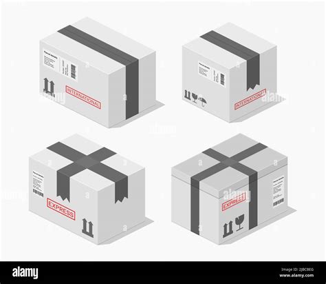 Isometric Cardboard Box Packages Parcel Detailed Set Vector Flat Illustration Stock Vector Image