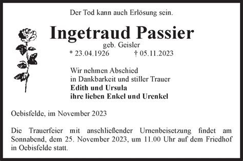 Traueranzeigen Von Ingetraud Passier Abschied Nehmen De