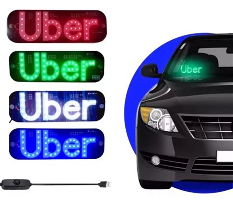 Placa Painel Letreiro Luminoso Led Usb Uber Vidro Parabrisa