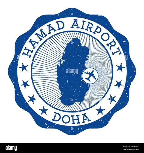 Sello Del Aeropuerto De Hamad Doha Logotipo Redondo Del Aeropuerto De Doha Con Ubicación En El