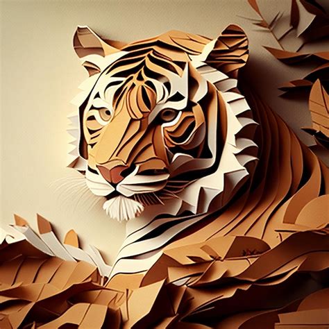 Premium Ai Image Tiger Portrait Paper Style Generative Ai