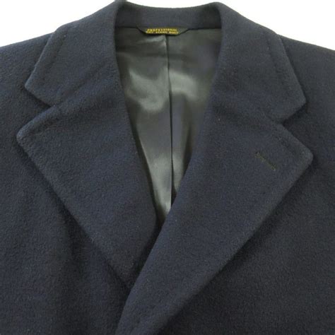 Vintage 70s 100 Cashmere Mens Overcoat Coat Large Navy Blue Classic