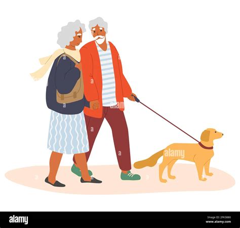 Mature woman walking dog summer Stock Vector Images - Alamy