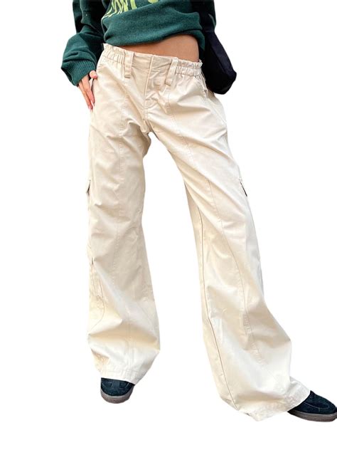 Sunisery Womens High Waist Baggy Cargo Pants Flap Pocket Relaxed Fit