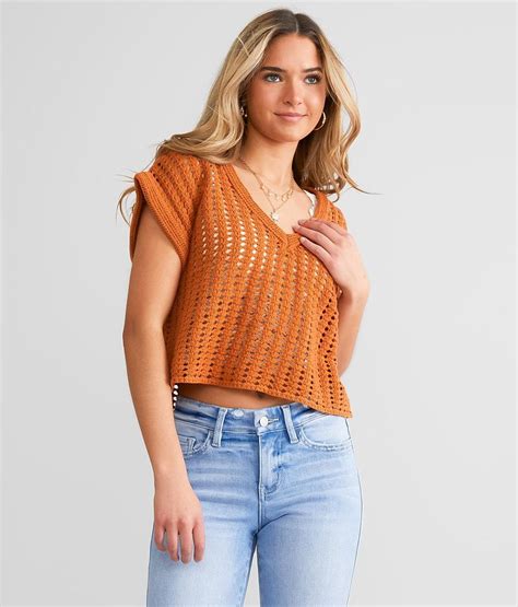 Willow And Root Crochet Sweater Womens Sweaters In Amber Brown Buckle