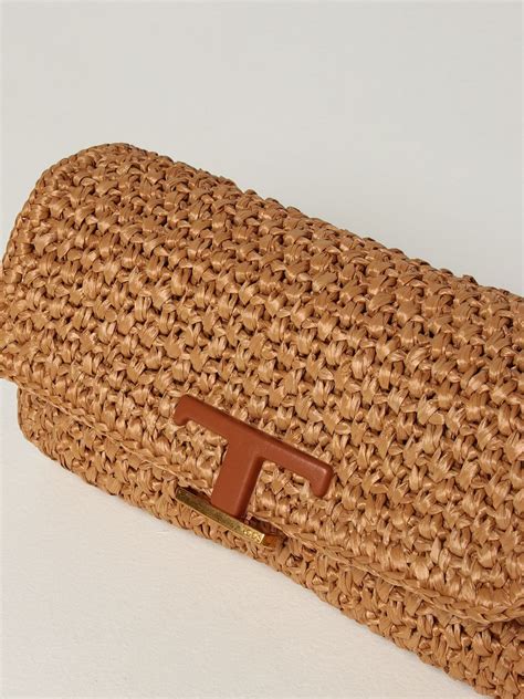 Tods Timeless Crochet Raffia Bag Beige Tods Crossbody Bags