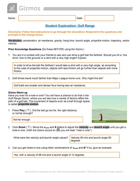 29 Golf Range Gizmo Answer Key