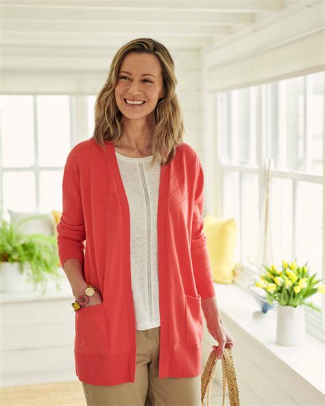 Coral Organic Cotton Pointelle Yoke Open Cardigan Woolovers Us