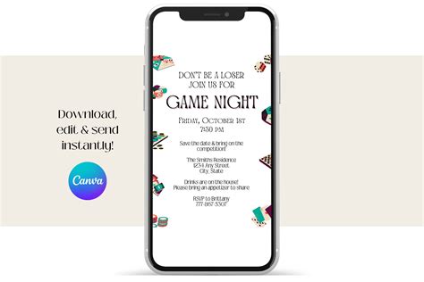 Editable Game Night Invitation, Board Game Night Invite, Card Game ...