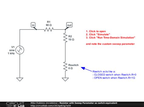 Resistor With Sweep Parameter As Switch Equivalent Circuitlab