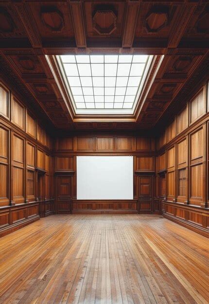 Premium Photo Elegant Wooden Paneled Room With Skylight And Blank