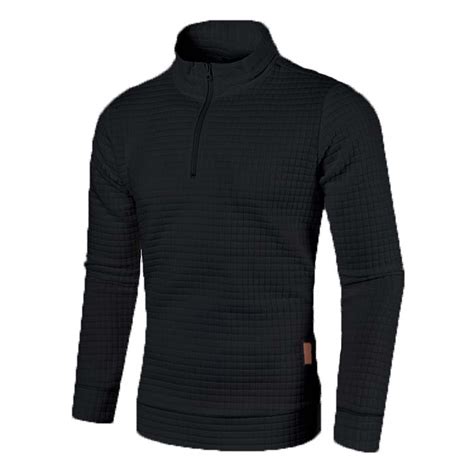 Wyongtao Black And Friday Deals Mens Quarter Zip Sweatshirt Winter Long Sleeve Solid Sweater