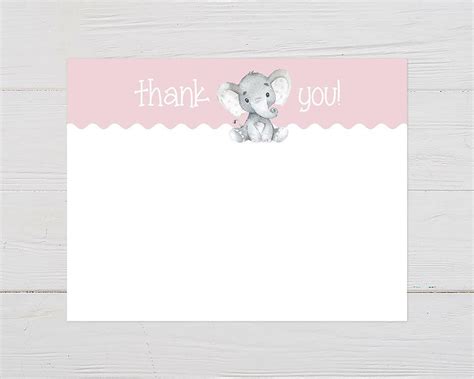 Baby Girl Elephant Thank You Card Go Print Plus Goprintplus