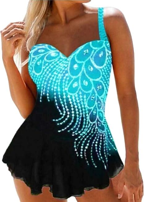 Vintage Tankini Femme 2 Pièces Maillot De Bain Robe Push Up Col V Avec