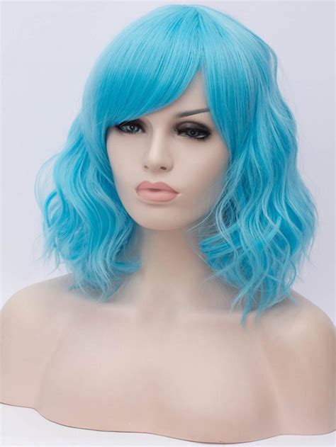 Bright Blue Non Lace Wefted Cap Wig With Bang Synthetic Wigs Babalahair