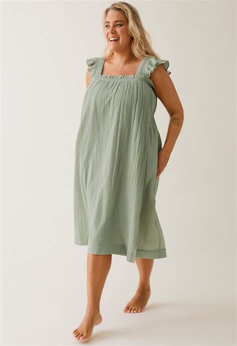 Boho Maternity Dress With Smocking Green Tea Boob Design