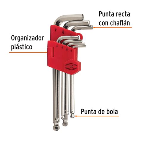 Ficha Tecnica Juego 7 Llaves Allen Largas Std Punta Bola Con Organizador