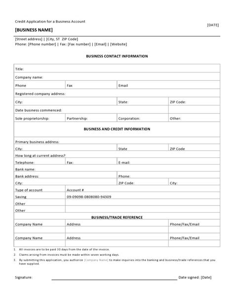 Credit Application Template