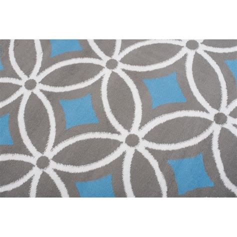 Tapiso Tapis Salon Poil Court Maya Bleu Gris Blanc Cercles