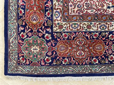 Authentic Persian Hand Knotted Medallion Blue Floral Sheikh Safi Design