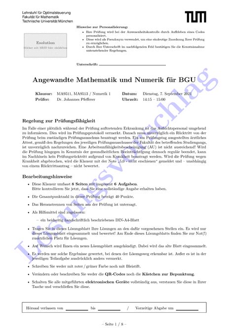 Numerik 12021 2Loes Altklausur Lösungsvorschlag Lehrstuhl für