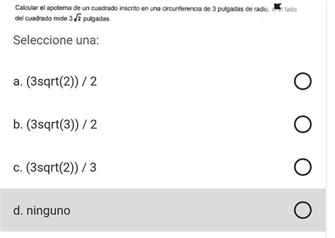 Calcular El Apotema De Un Cuadrado Inscrito En Una Circunferencia De