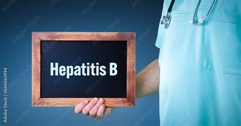 Hepatitis B Doctor Shows Sign Board With Wooden Frame Background Blue