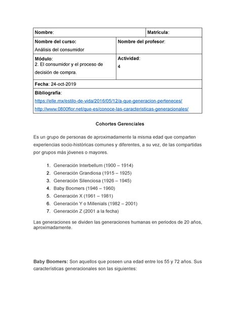 Act Analisis Del Consumidor Nombre Matr Cula Nombre Del Curso