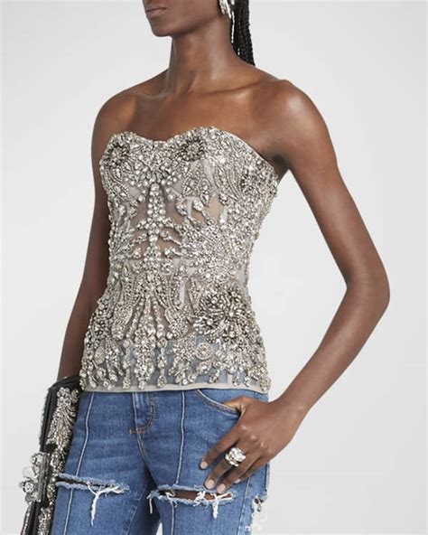 Alexander Mcqueen Crystal Strapless Sheer Corset Neiman Marcus