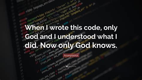 Anonymous Quote When I Wrote This Code Only God And I Understood