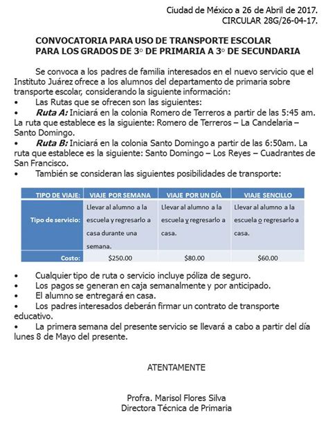 Instituto Ju Rez Primaria Convocatoria De Transporte Escolar