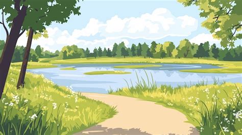 Tranquil Grand River Trail With Trees And Ponds Premium Ai Generated